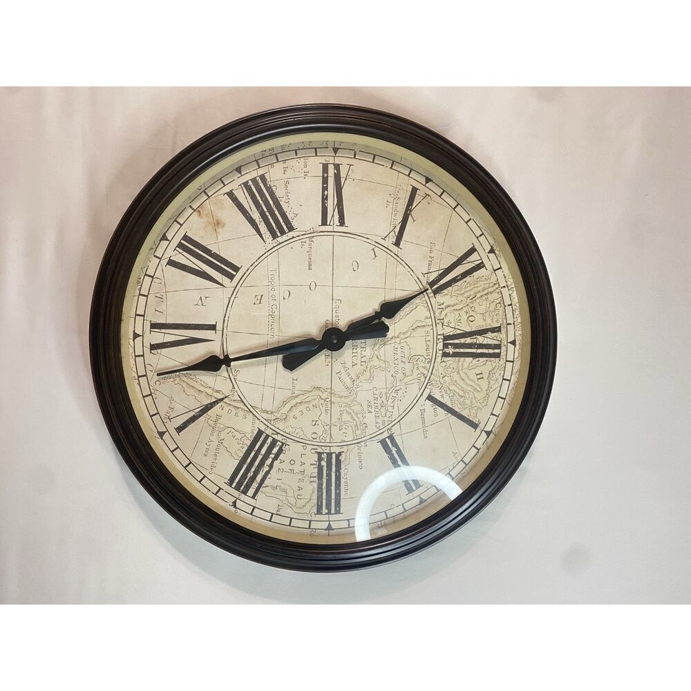 Infinity Instruments World Map Wall Clock 12" Vintage Earth Travel Decor Working
